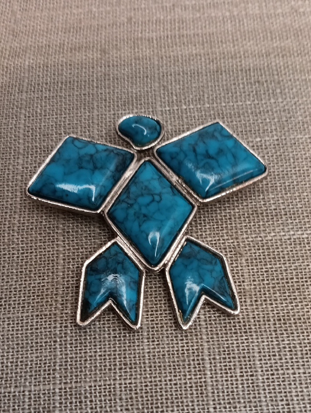 Faux Turquoise Thunderbird Brooch Vintage 1970s